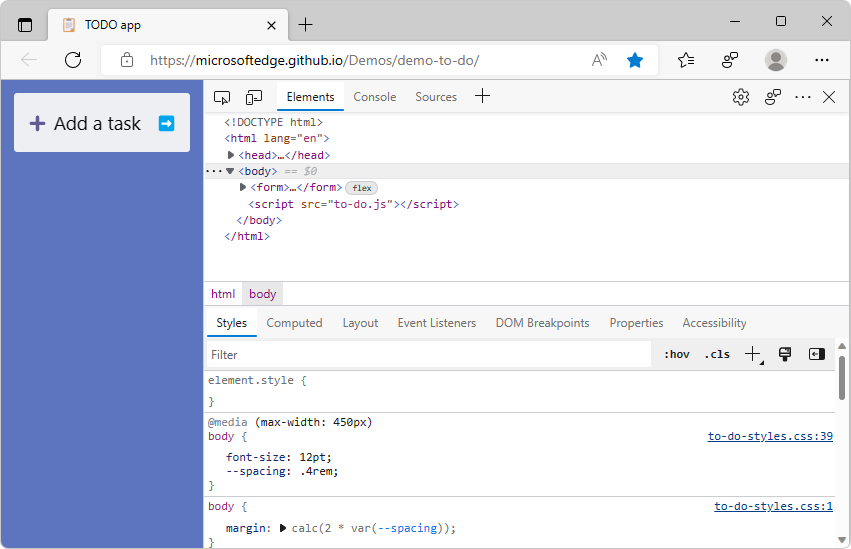 DevTools dans le thème Light+