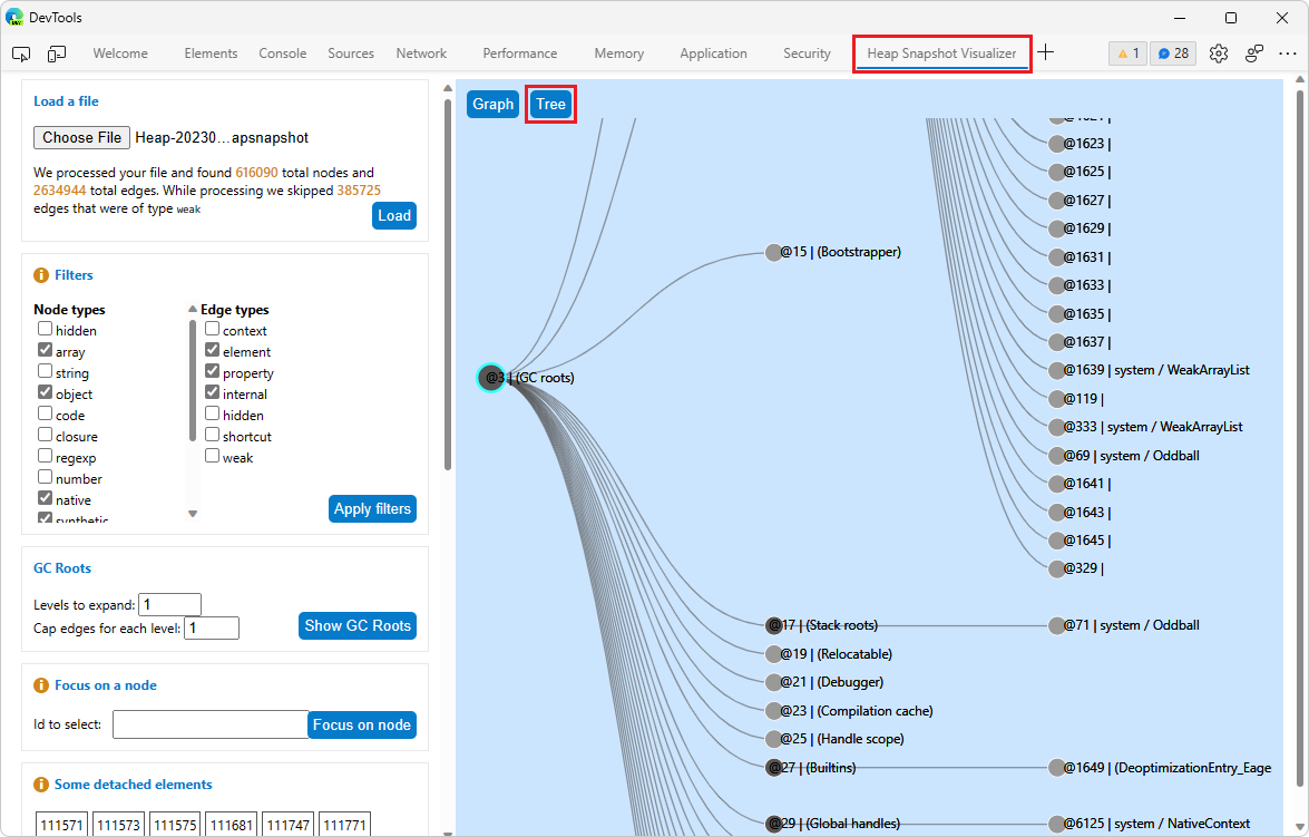 Visualiseur d’instantané de tas en mode arborescence