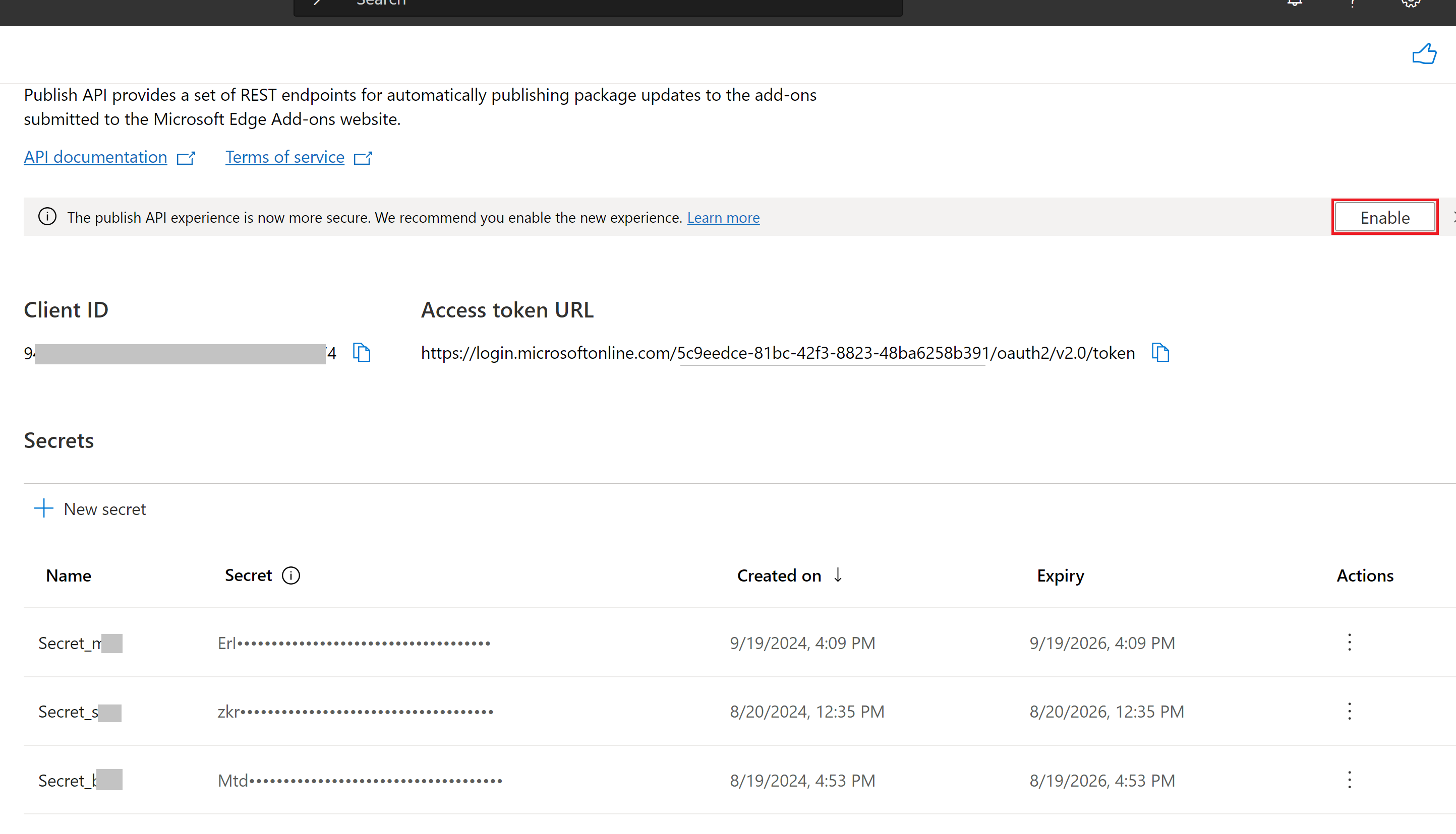 Activer l’API dans l’Espace partenaires, pour la version 1.1