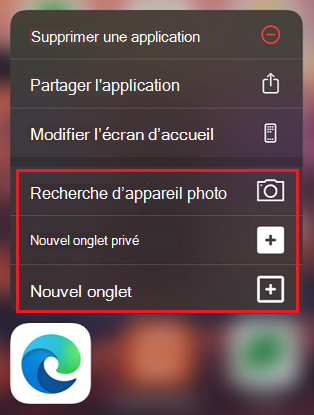 Raccourcis sur Microsoft Edge sur iOS