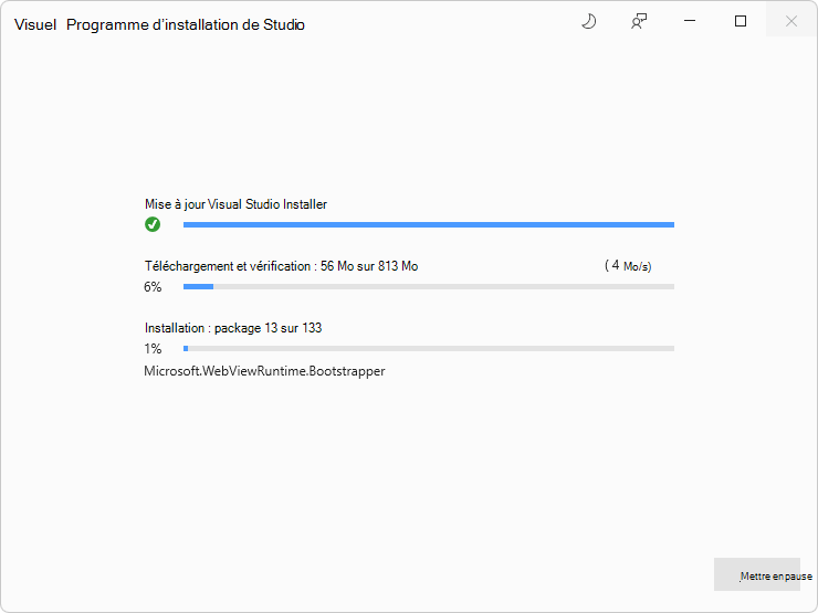 Programme d’installation de Visual Studio, installation de la charge de travail développement .NET Desktop