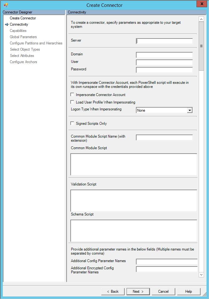 Page connectivité de la configuration du connecteur de synchronisation MIM