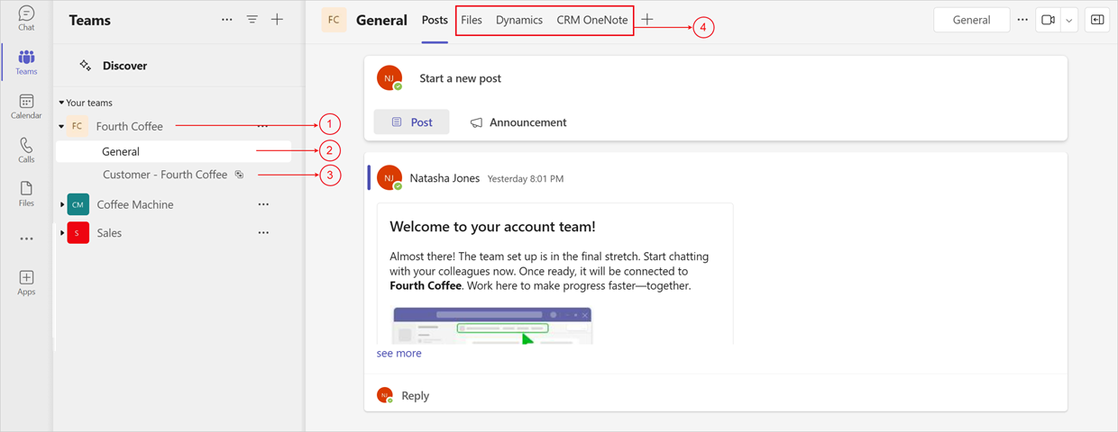 Capture d’écran d’un équipe de compte dans Microsoft Teams.