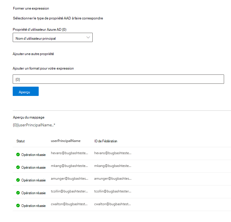 Exemple de instantané sur la façon de remplir la page de mappage de Microsoft Entra ID.