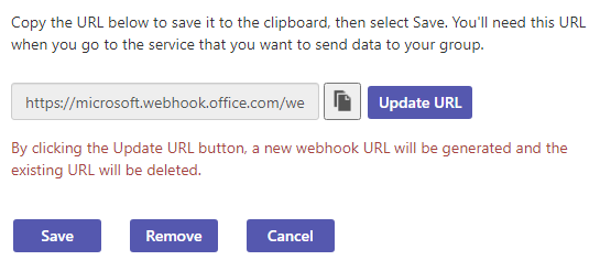 Capture d’écran montrant l’option de mise à jour d’une URL de webhook.