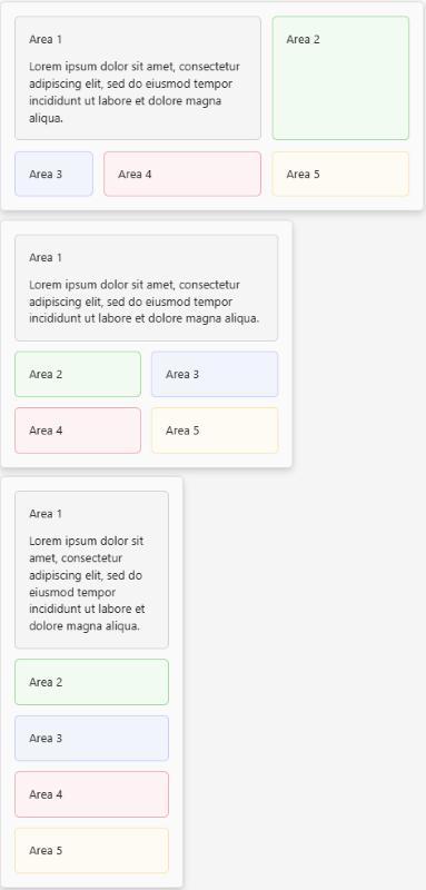 Capture d’écran montrant un conteneur de carte adaptative avec une disposition de grille de zone.