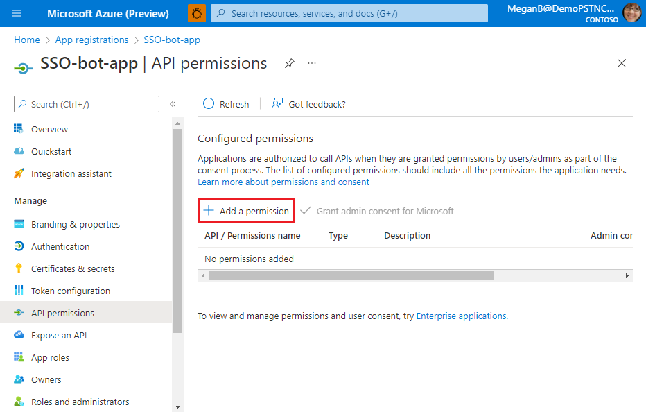 Capture d’écran montrant la page Autorisations de l’API pour ajouter une autorisation.