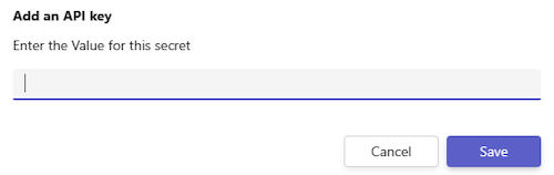 Capture d’écran montrant l’option Entrer la valeur de ce secret pour ajouter un secret à la clé API.