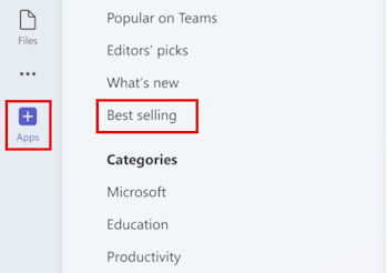 Capture d’écran montrant l’option Best selling mise en évidence dans Teams Store.