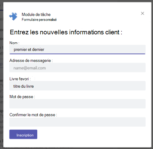 Formulaire personnalisé du module de tâches