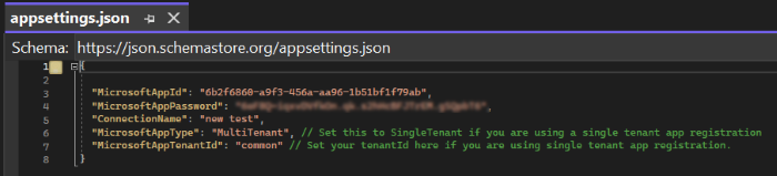 Capture d’écran montrant le json appsettings.