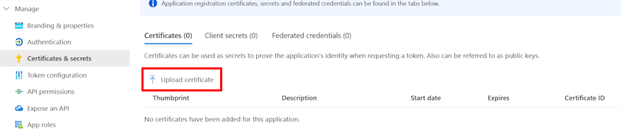 Capture d’écran montrant l’option certificats et secrets.