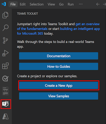 Capture d’écran montrant l’emplacement du lien Créer un projet dans la barre latérale du Kit de ressources Teams.