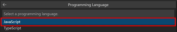 Capture d’écran montrant l’option permettant de sélectionner le langage de programmation.