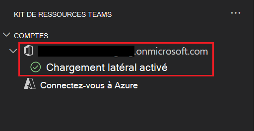 Capture d’écran montrant l’utilisateur connecté à Microsoft 365 et le message de chargement indépendant activé.