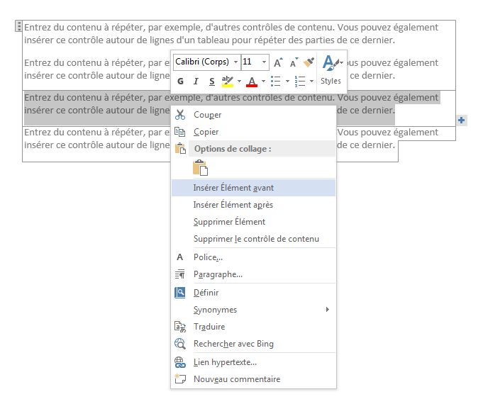 Capture d’écran du contexte de contrôle de contenu