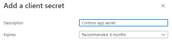Ajoutez un volet de clé secrète client avec la description et expire.