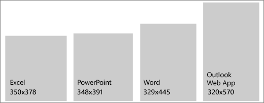 Tailles du volet Office avec une résolution de 1366 x 768.