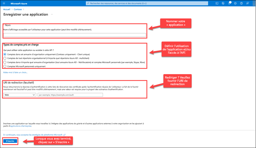 Processus d'enregistrement de l'application