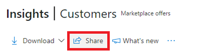 Capture d’écran montrant l’option Partager sur l’écran Insights du tableau de bord Clients.