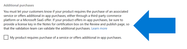 Capture d’écran de l’étape d’achat supplémentaire avec case non cochée indiquant qu’un service doit être acheté ou que les achats dans l’application sont proposés.