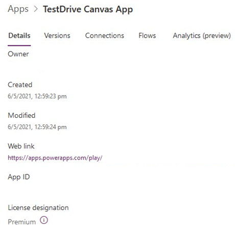 Capture d’écran montrant la fenêtre Application canevas TestDrive.