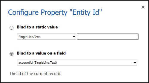 Configurez la propriété Entity Id sur le champ accountid