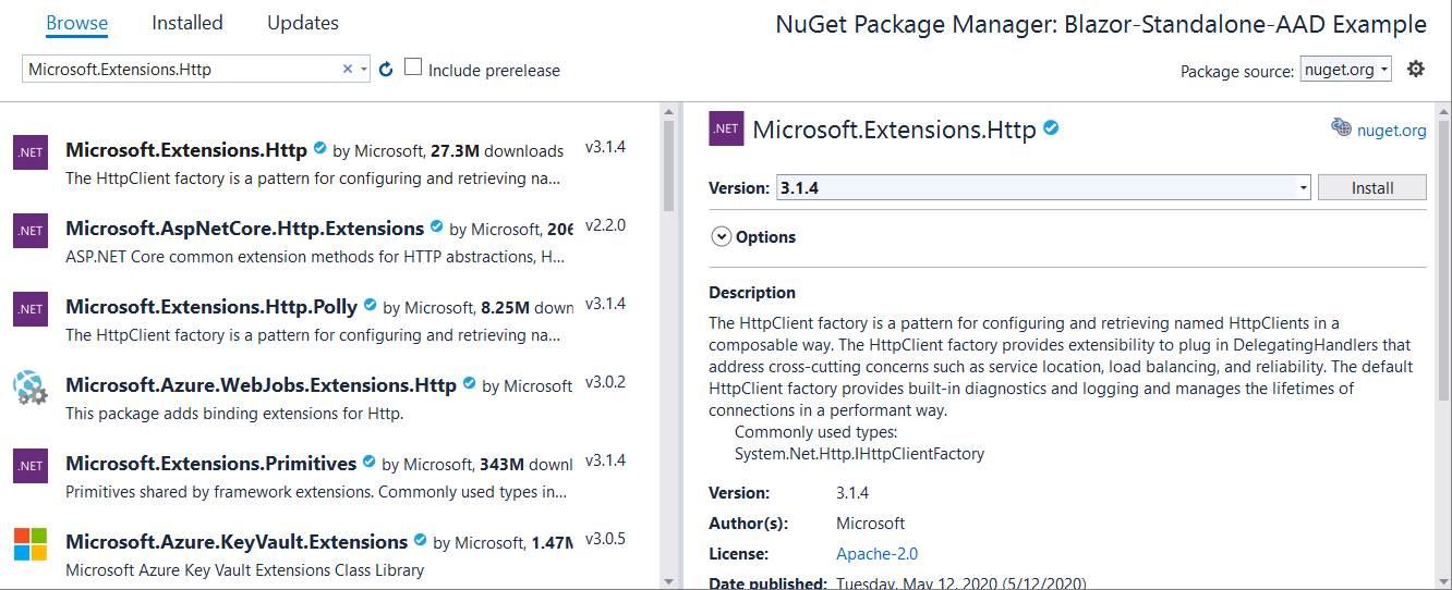 Installez le package NuGet requis.