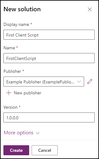 Formulaire de solution pour la première solution de script client