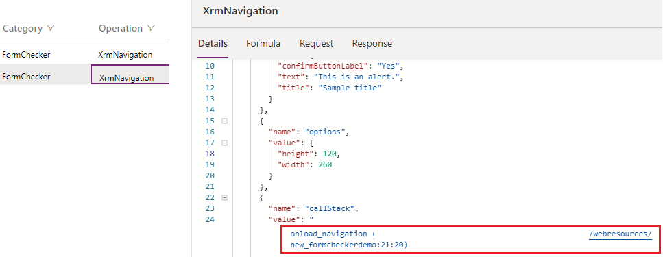 Opération XrmNavigation dans Moniteur