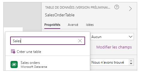 Sélectionner la table Commandes client.