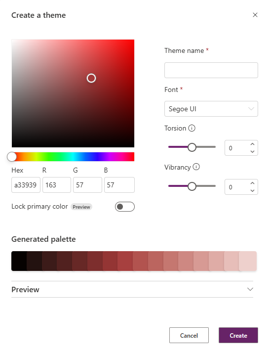 Capture d’écran illustrant l’interface utilisateur permettant de créer un thème.