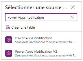 Sélectionner Notification Power Apps.