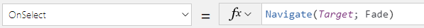 Capture d’écran qui montre que la propriété OnSelect est définie sur la fonction Naviguer.