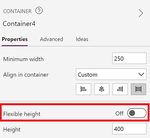 Propriété Flexible height désactivée pour le conteneur.