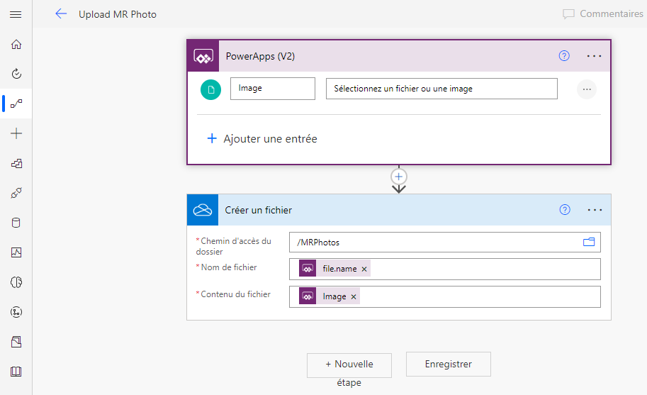 Une capture d’écran de la fenêtre d’édition Power Automate, avec le workflow terminé affiché.