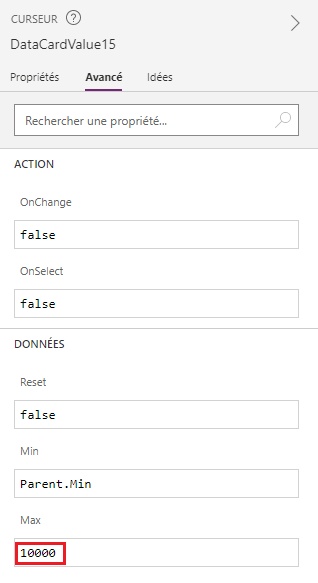 Propriété Max dans l’onglet Avancé.