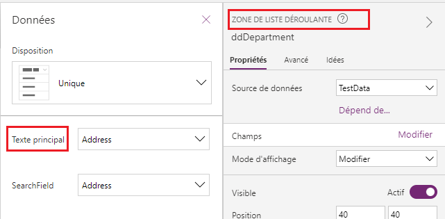 Modifier la zone de liste déroulante.