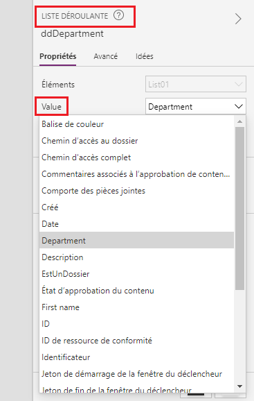 Modifier la liste déroulante.