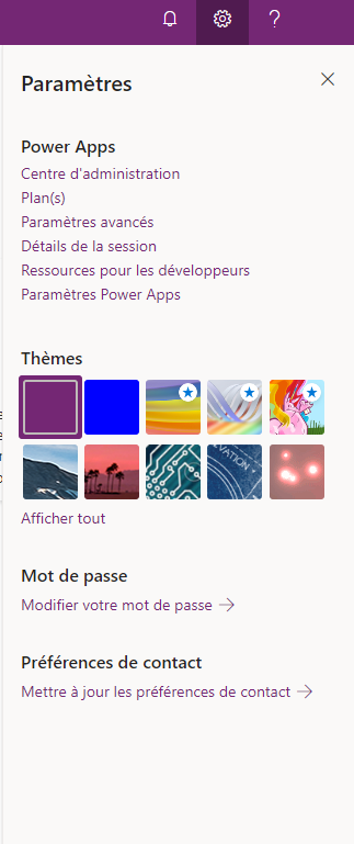 Paramètres Power Apps