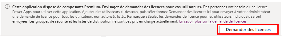 Demandez des licences pour vos utilisateurs. Power Apps 