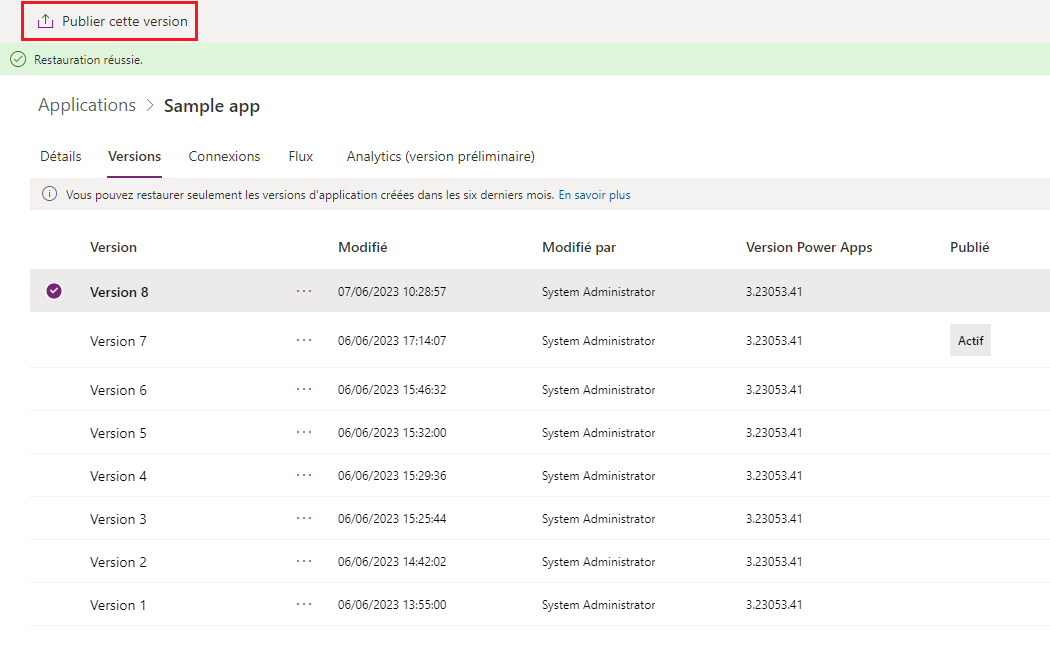 Publier la version restaurée