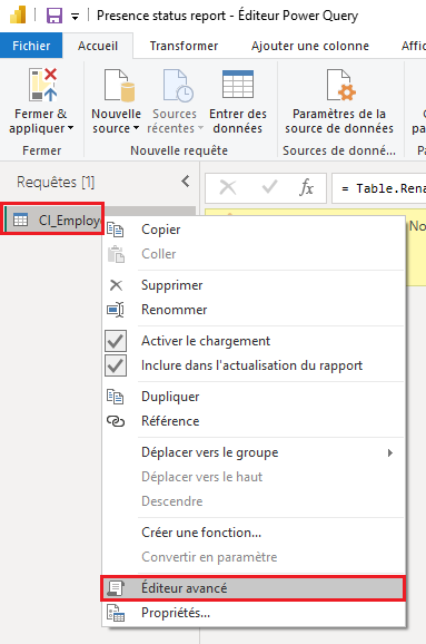 Éditeur avancé Power Query.