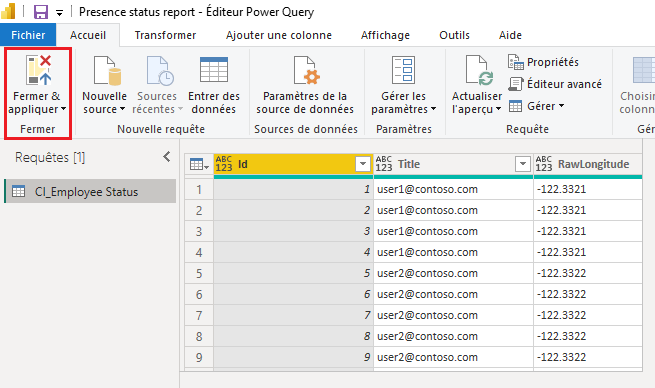 Fermer et appliquer Power Query.