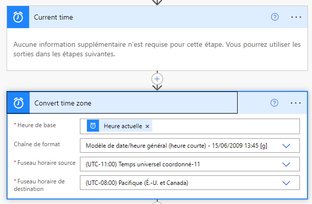 Convertir les paramètres de fuseau horaire.