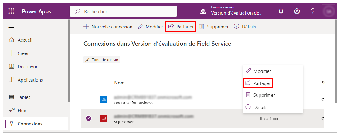 Partager la connexion avec authentification SQL à SQL Server.