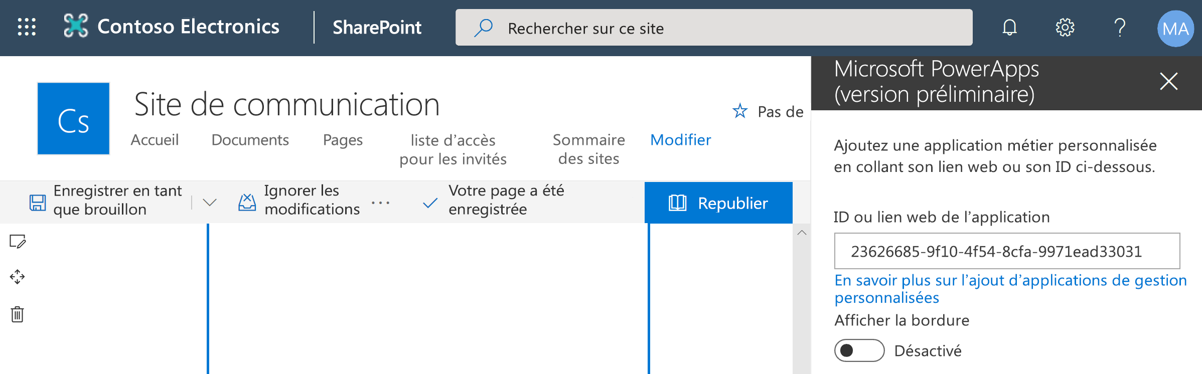 Incorporer une application canevas dans SharePoint pour les invités.