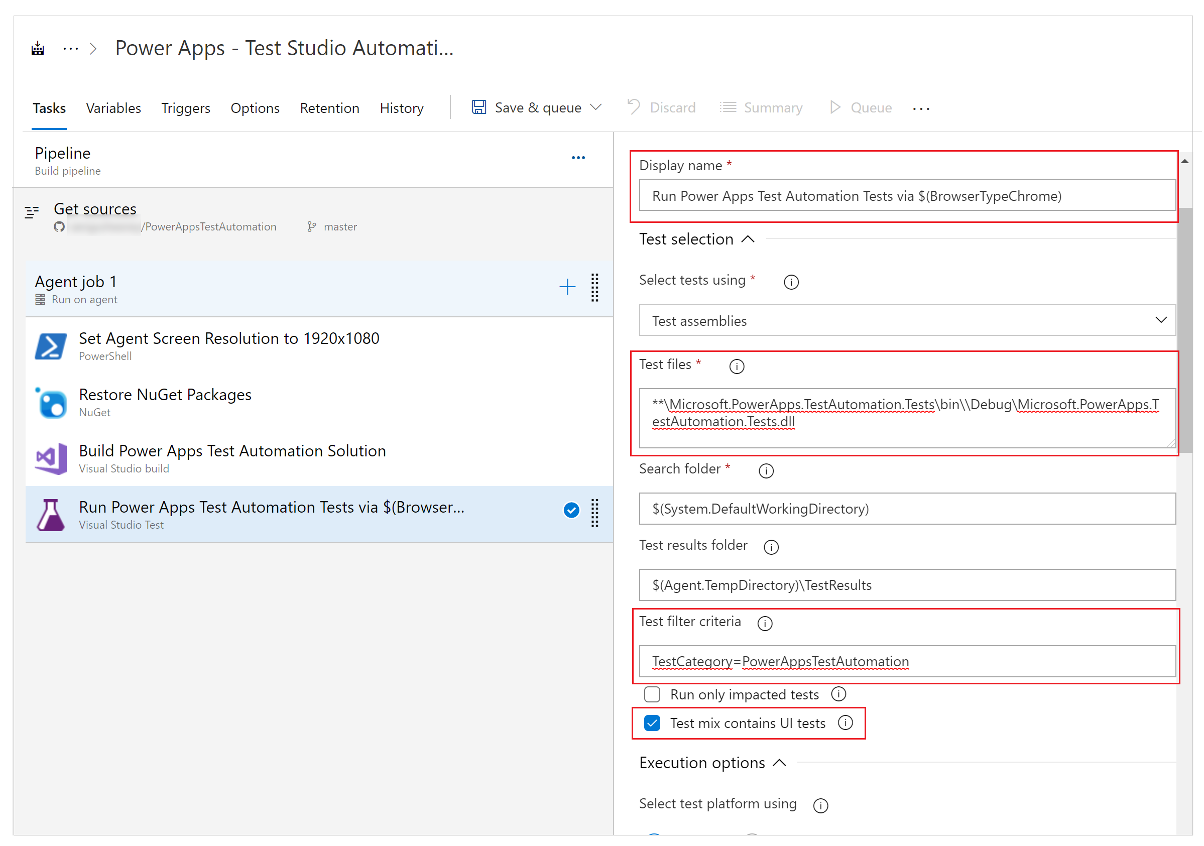 Le mélange de test contient des tests d’interface utilisateur.