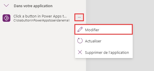 Capture d’écran montrant l’option permettant de modifier un flux existant.