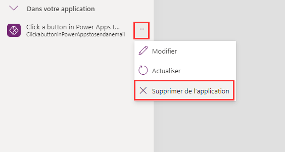 Capture d’écran montrant l’option pour supprimer le flux de l’application.